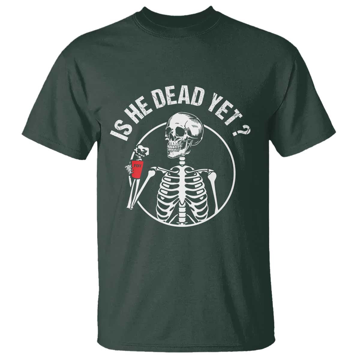 Is He Dead Yet Subtle FDT T Shirt Funny Skeleton Drinking Coffee