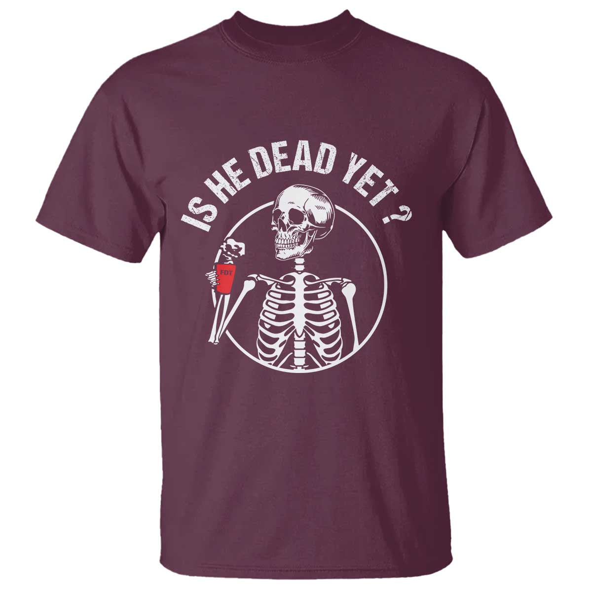 Is He Dead Yet Subtle FDT T Shirt Funny Skeleton Drinking Coffee
