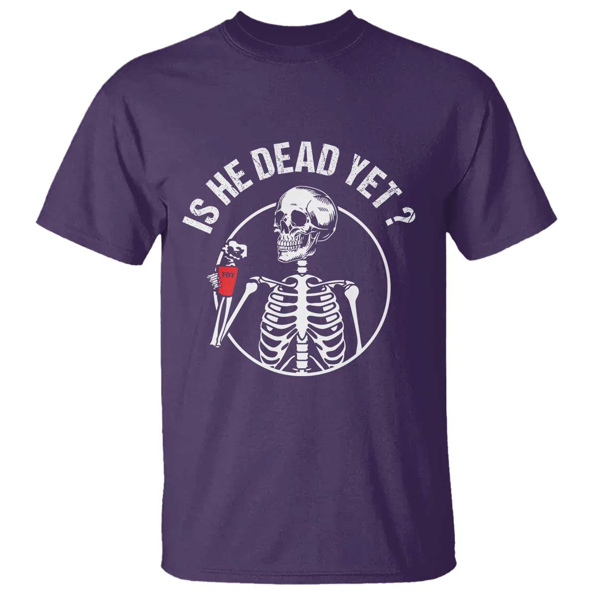 Is He Dead Yet Subtle FDT T Shirt Funny Skeleton Drinking Coffee