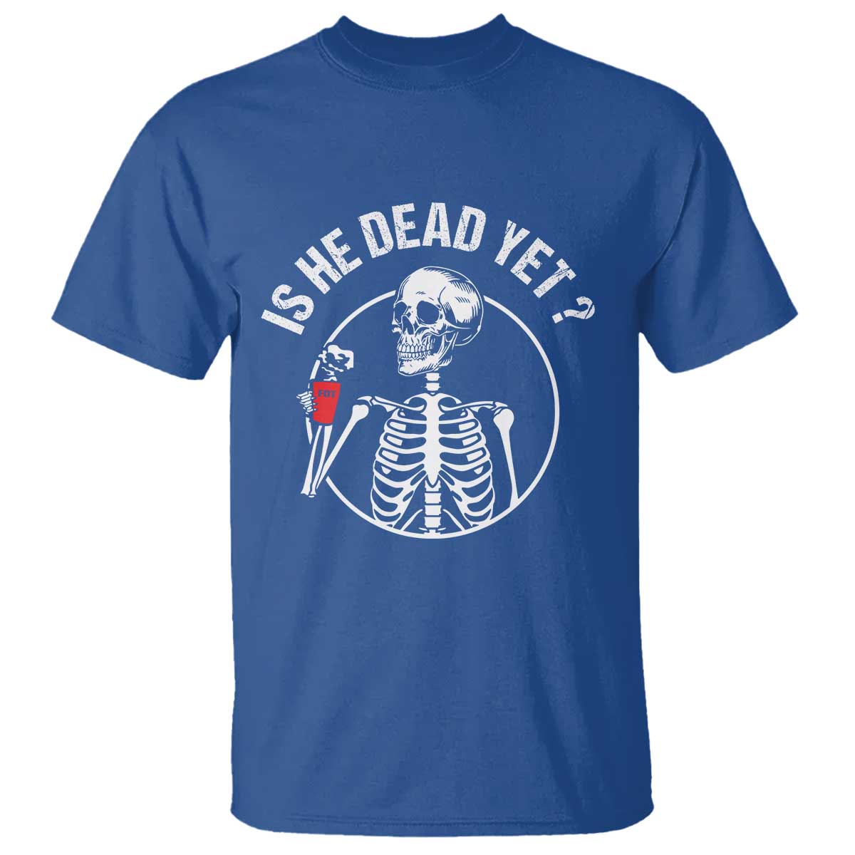 Is He Dead Yet Subtle FDT T Shirt Funny Skeleton Drinking Coffee