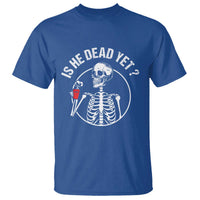 Is He Dead Yet Subtle FDT T Shirt Funny Skeleton Drinking Coffee