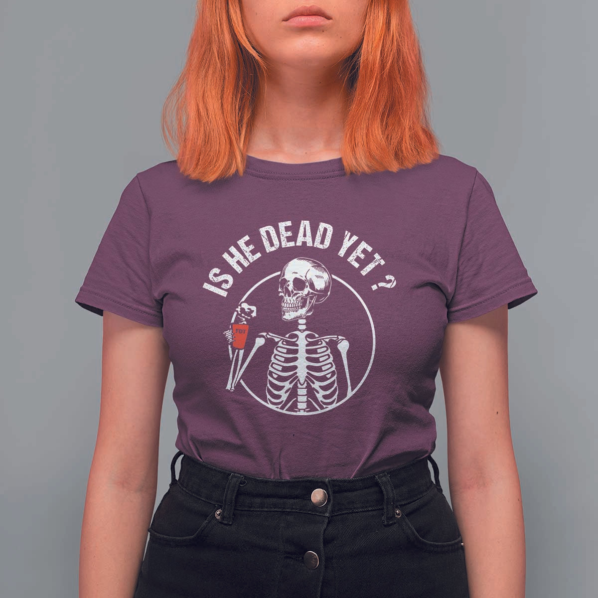 Is He Dead Yet Subtle FDT T Shirt For Women Funny Skeleton Drinking Coffee