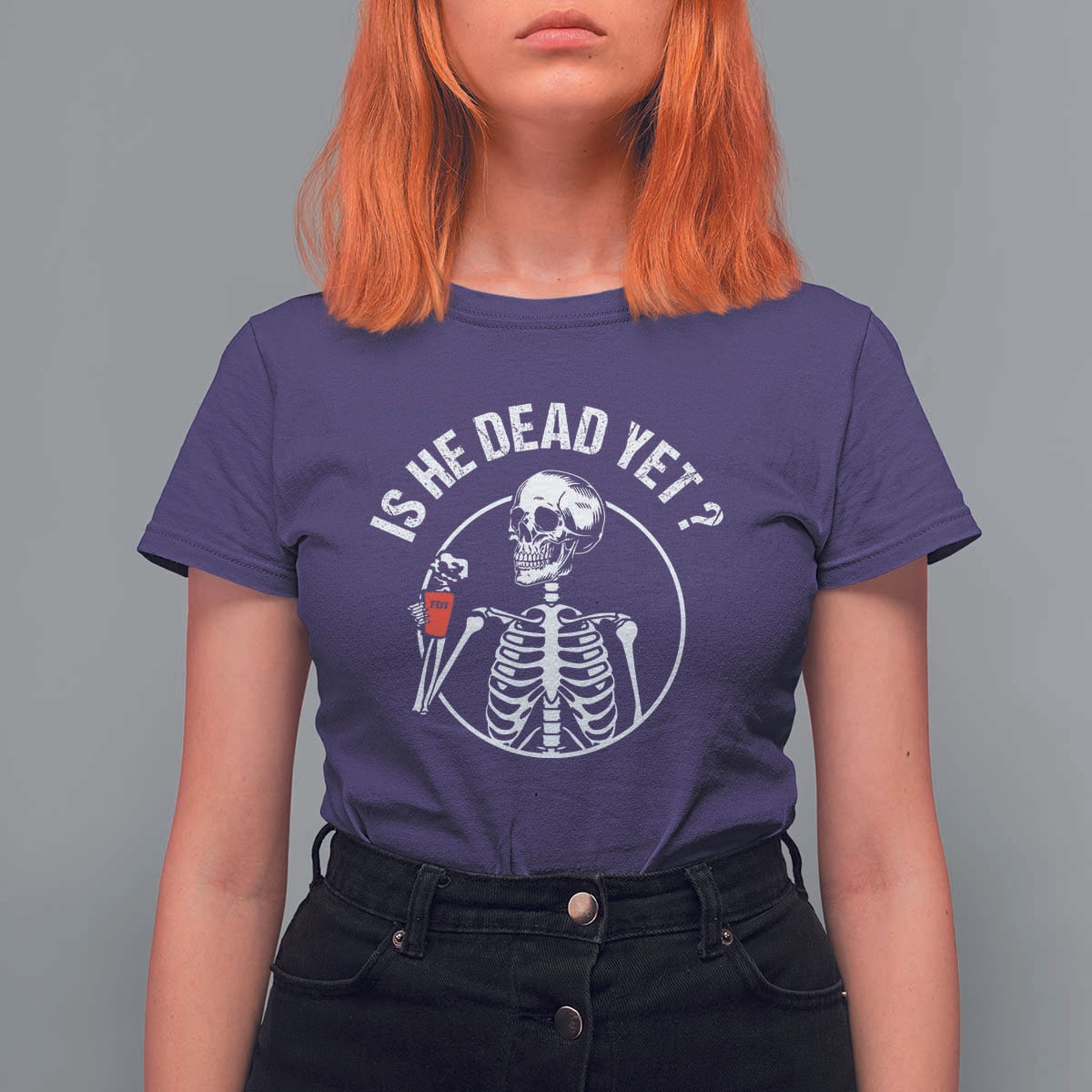 Is He Dead Yet Subtle FDT T Shirt For Women Funny Skeleton Drinking Coffee