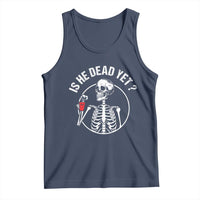 Is He Dead Yet Subtle FDT Tank Top Funny Skeleton Drinking Coffee