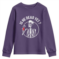 Is He Dead Yet Subtle FDT Youth Sweatshirt Funny Skeleton Drinking Coffee