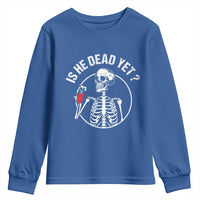 Is He Dead Yet Subtle FDT Youth Sweatshirt Funny Skeleton Drinking Coffee