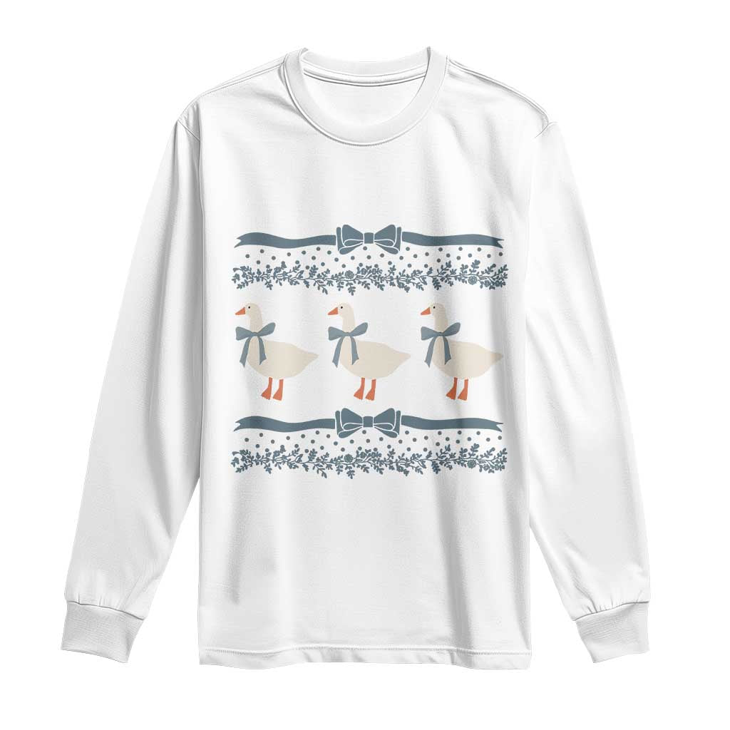 Country Goose 80s Long Sleeve Shirt 1980s Geese Blue Bowed Mama Goose