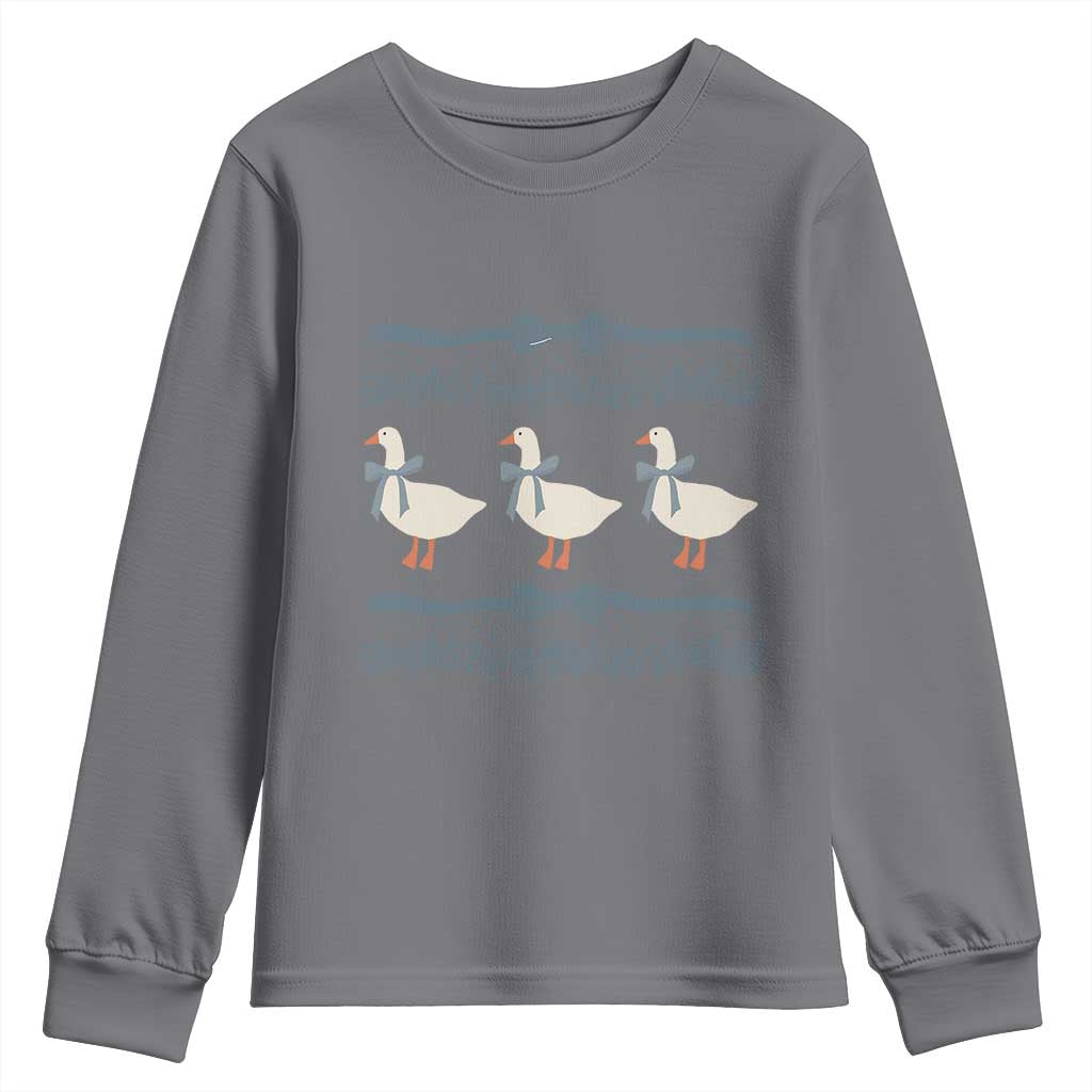 Country Goose 80s Youth Sweatshirt 1980s Geese Blue Bowed Mama Goose