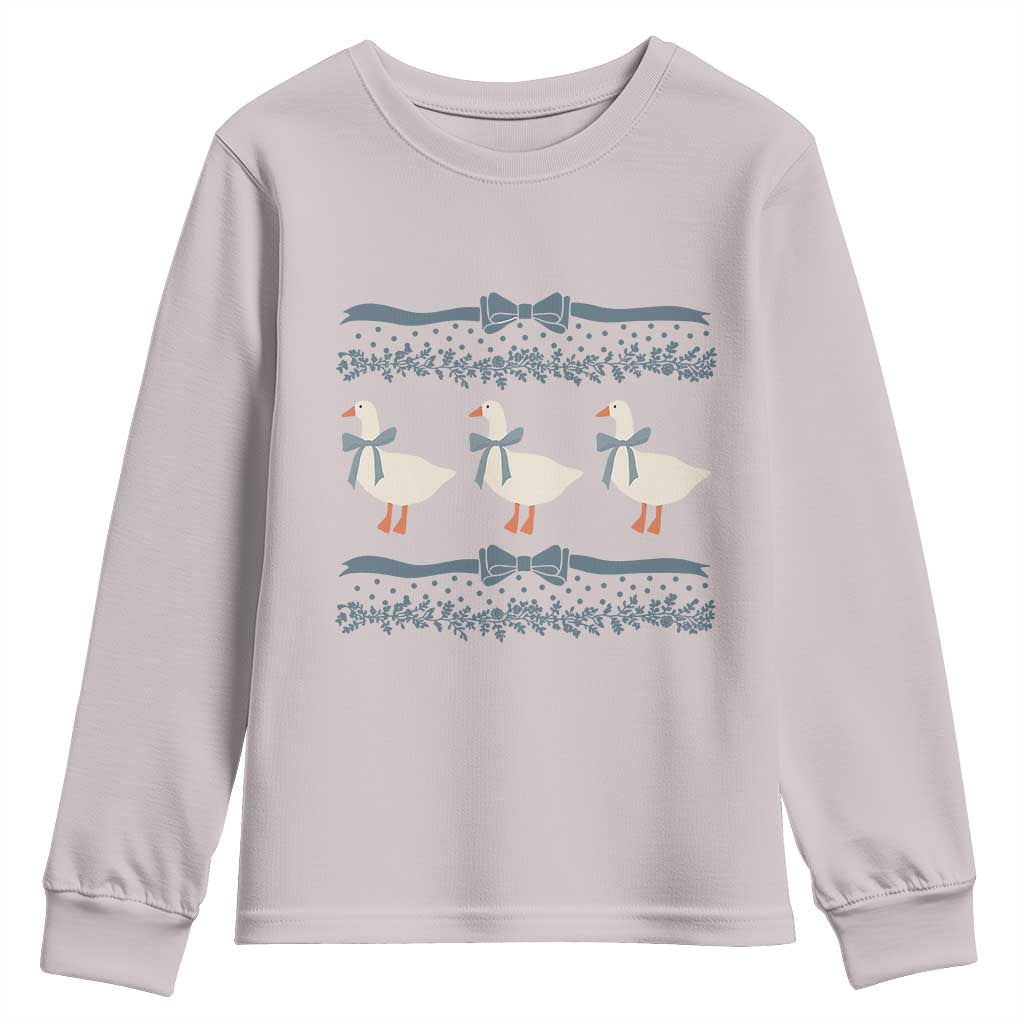 Country Goose 80s Youth Sweatshirt 1980s Geese Blue Bowed Mama Goose