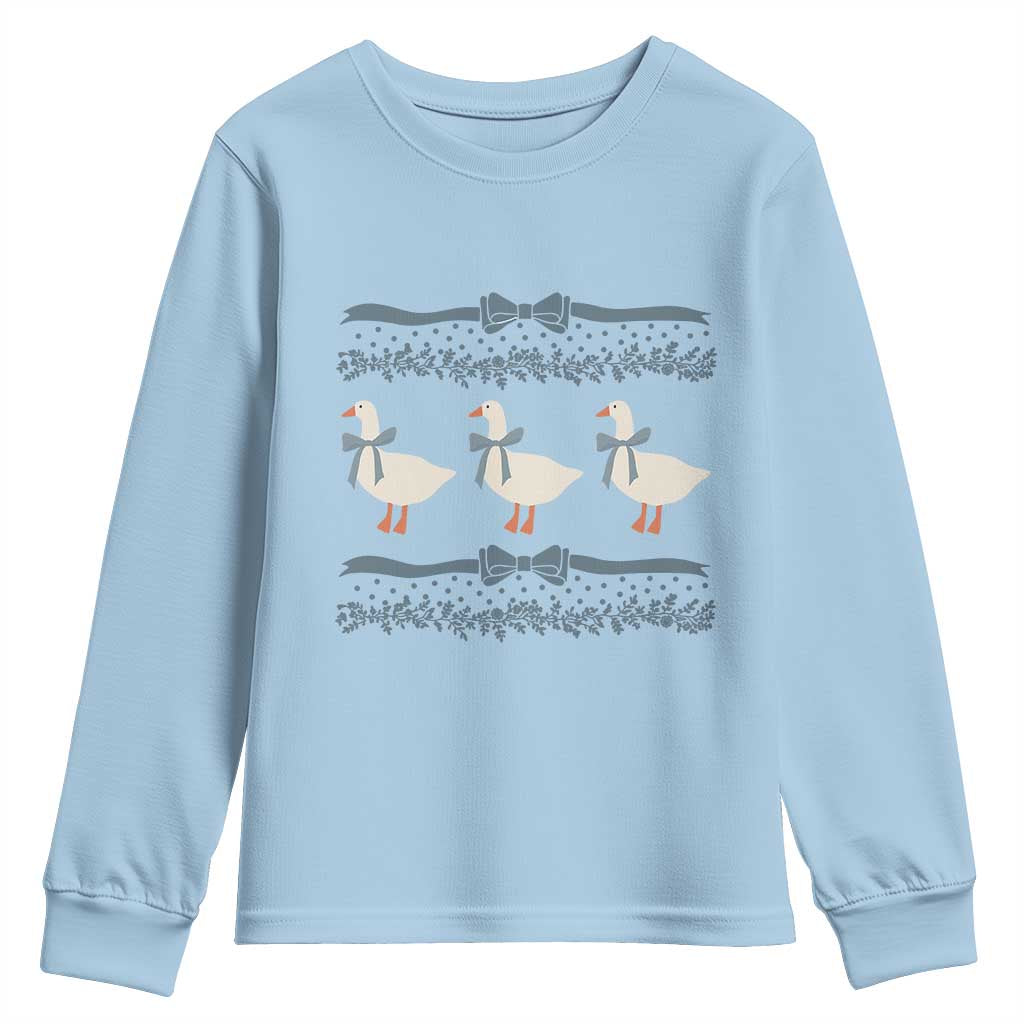 Country Goose 80s Youth Sweatshirt 1980s Geese Blue Bowed Mama Goose