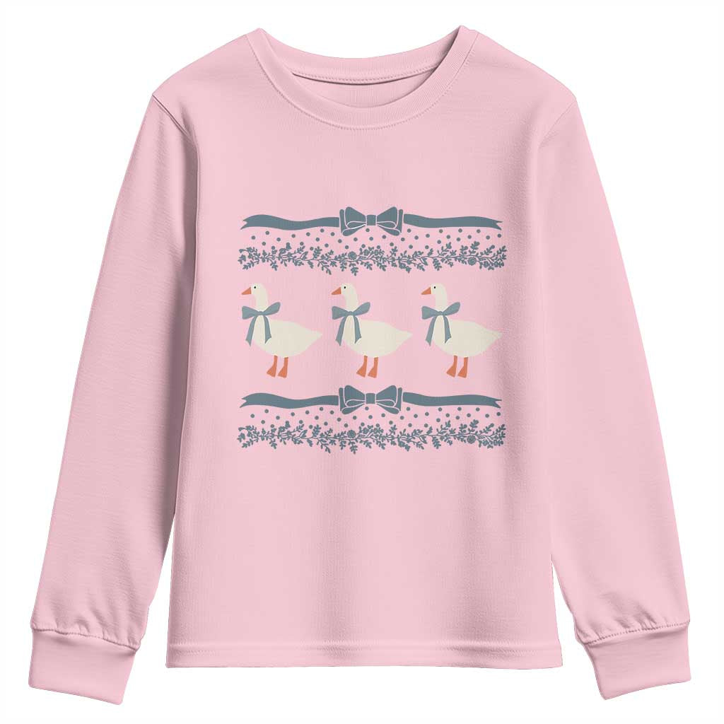 Country Goose 80s Youth Sweatshirt 1980s Geese Blue Bowed Mama Goose