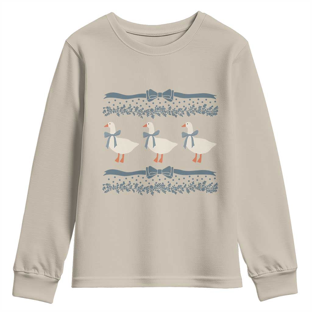 Country Goose 80s Youth Sweatshirt 1980s Geese Blue Bowed Mama Goose