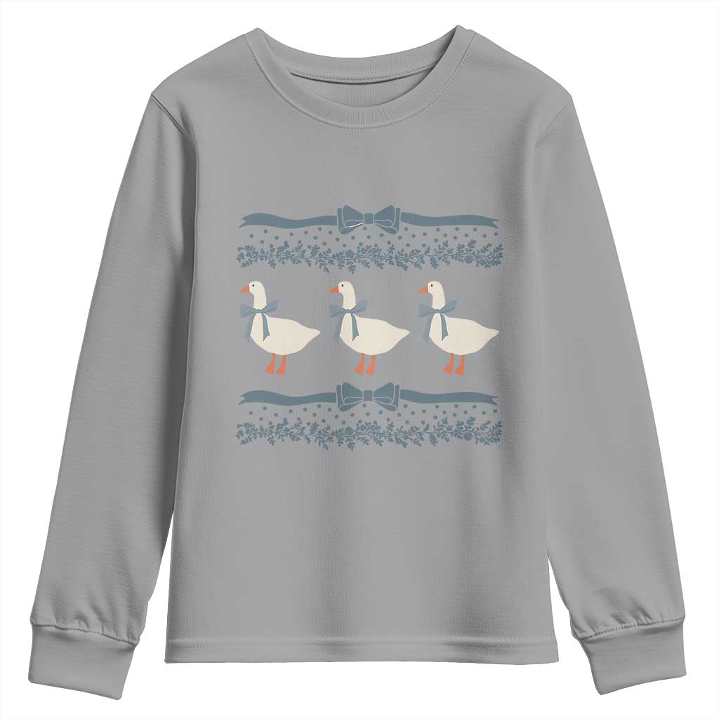 Country Goose 80s Youth Sweatshirt 1980s Geese Blue Bowed Mama Goose