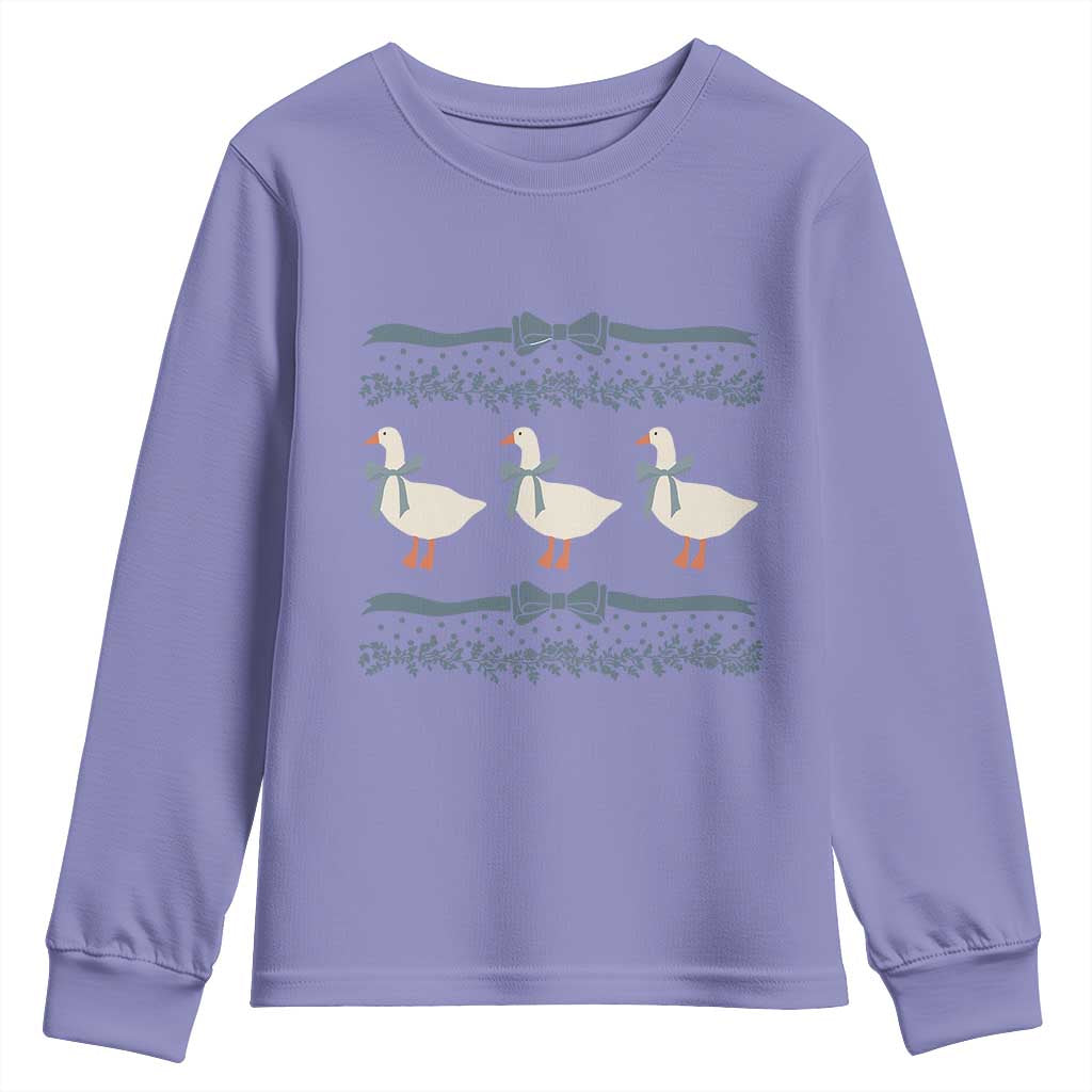 Country Goose 80s Youth Sweatshirt 1980s Geese Blue Bowed Mama Goose