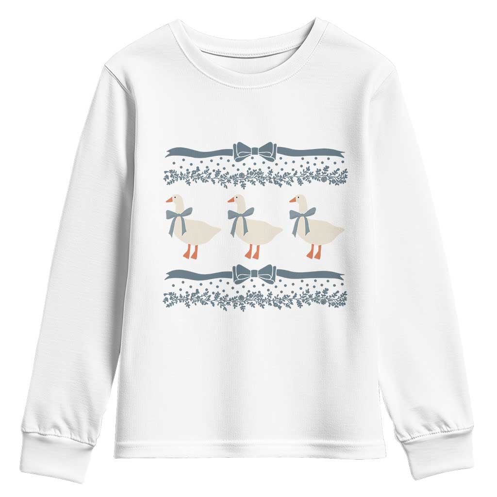 Country Goose 80s Youth Sweatshirt 1980s Geese Blue Bowed Mama Goose