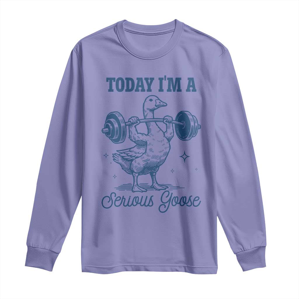 Funny Workout Silly Goose Long Sleeve Shirt Today I'm A Serious Goose Lifting Weights Gym