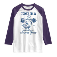 Funny Workout Silly Goose Raglan Shirt Today I'm A Serious Goose Lifting Weights Gym