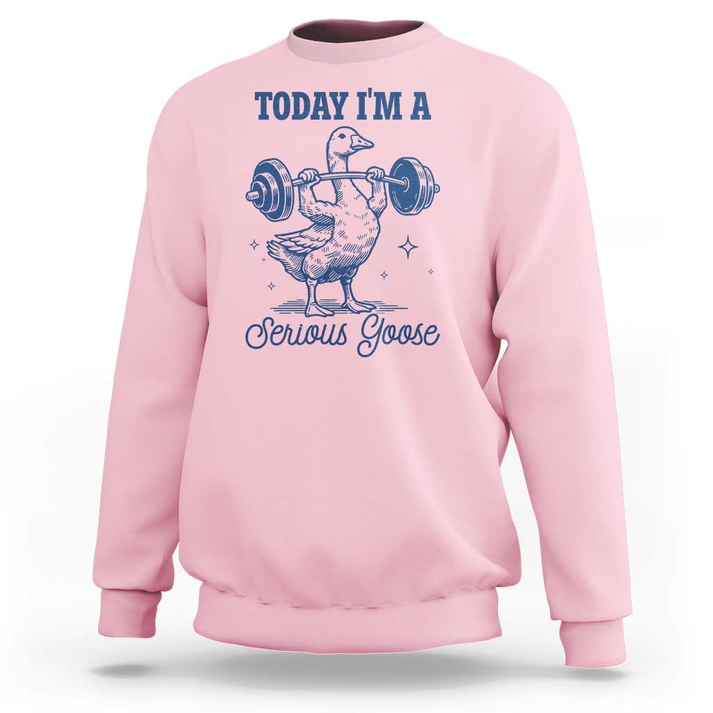 Funny Workout Silly Goose Sweatshirt Today I'm A Serious Goose Lifting Weights Gym