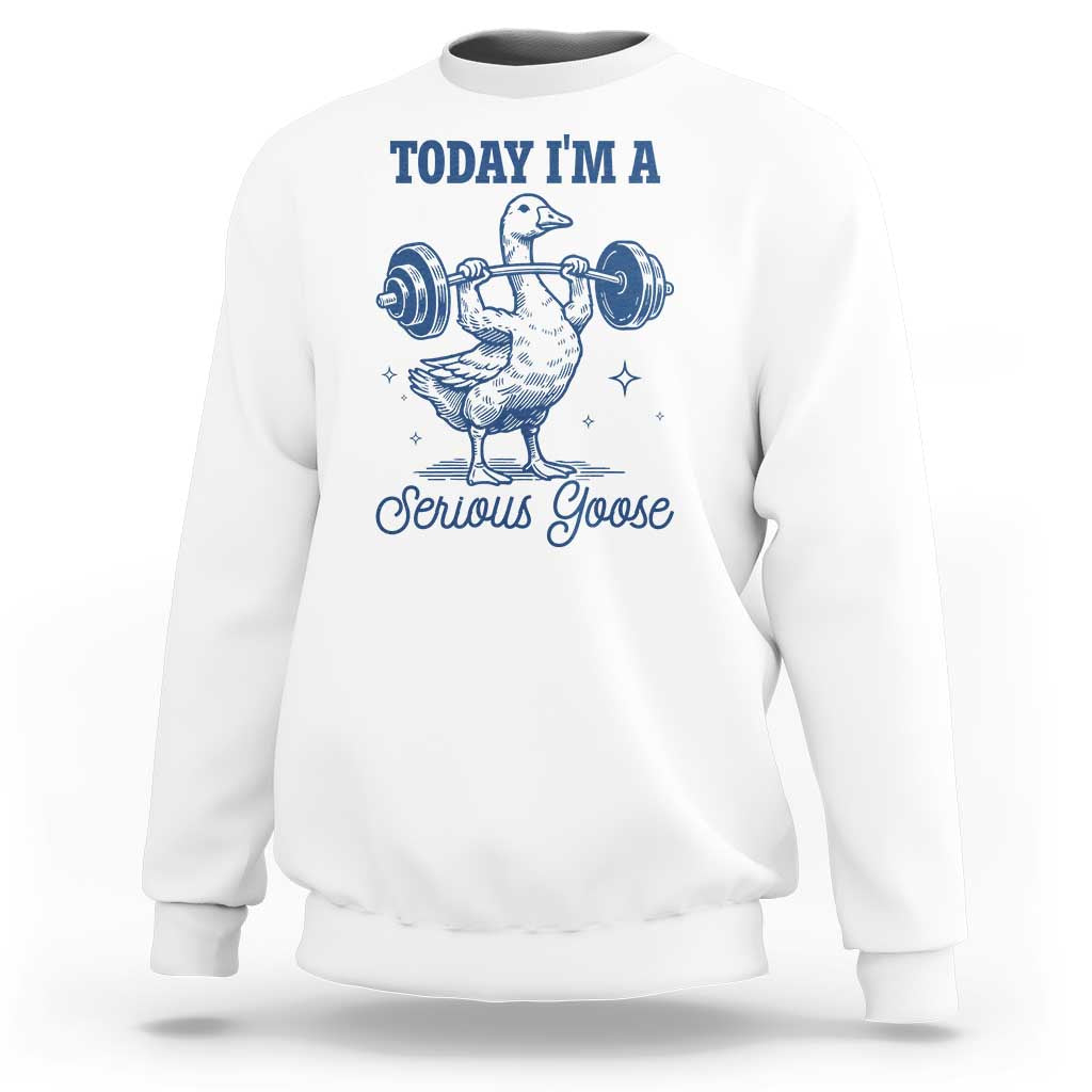 Funny Workout Silly Goose Sweatshirt Today I'm A Serious Goose Lifting Weights Gym