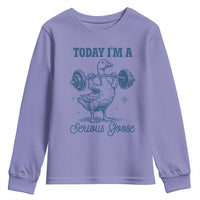 Funny Workout Silly Goose Youth Sweatshirt Today I'm A Serious Goose Lifting Weights Gym