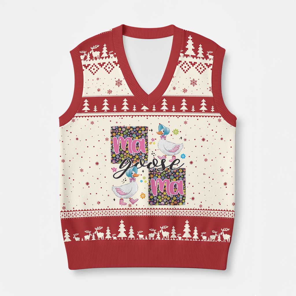 Floral Mama Goose V-Neck Knit Sweater Vest Coquette Vintage Aesthetic Geese Mom Mothers Day - Wonder Print Shop