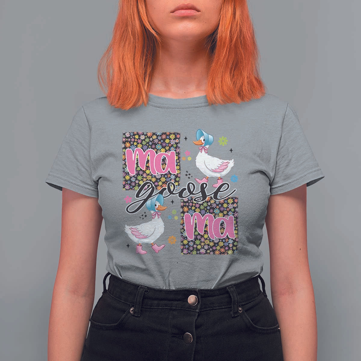 Floral Mama Goose T Shirt For Women Coquette Vintage Aesthetic Geese Mom Mothers Day