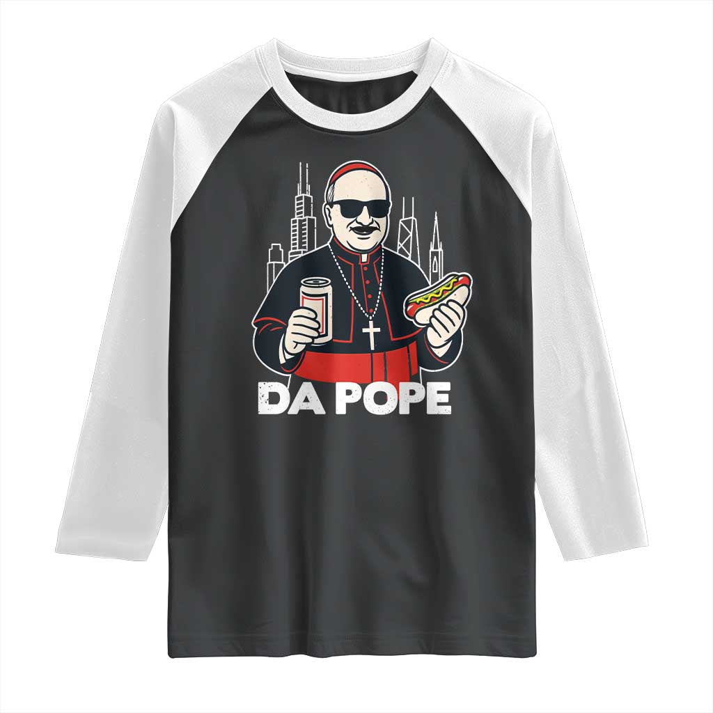 Funny Da Pope Chicago Hot Dog Raglan Shirt 267th Pope Leo XIV
