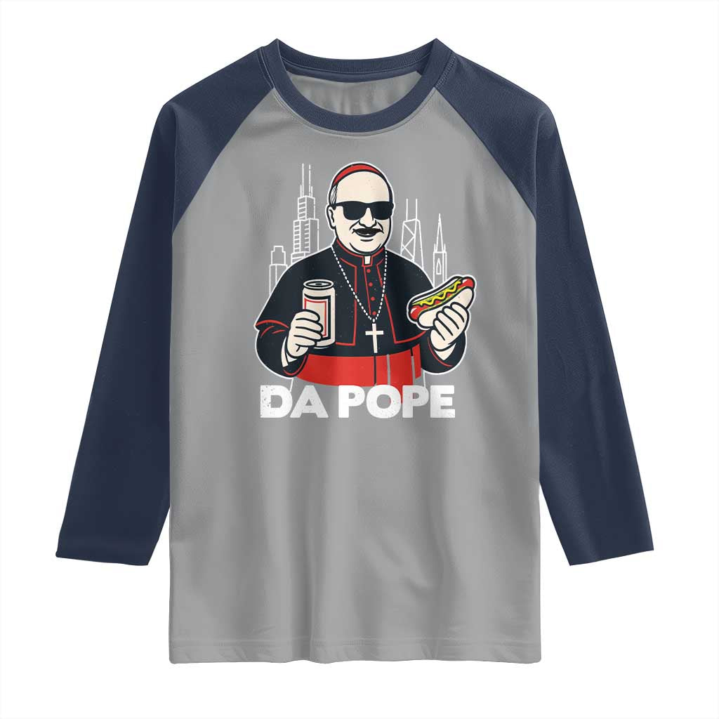 Funny Da Pope Chicago Hot Dog Raglan Shirt 267th Pope Leo XIV