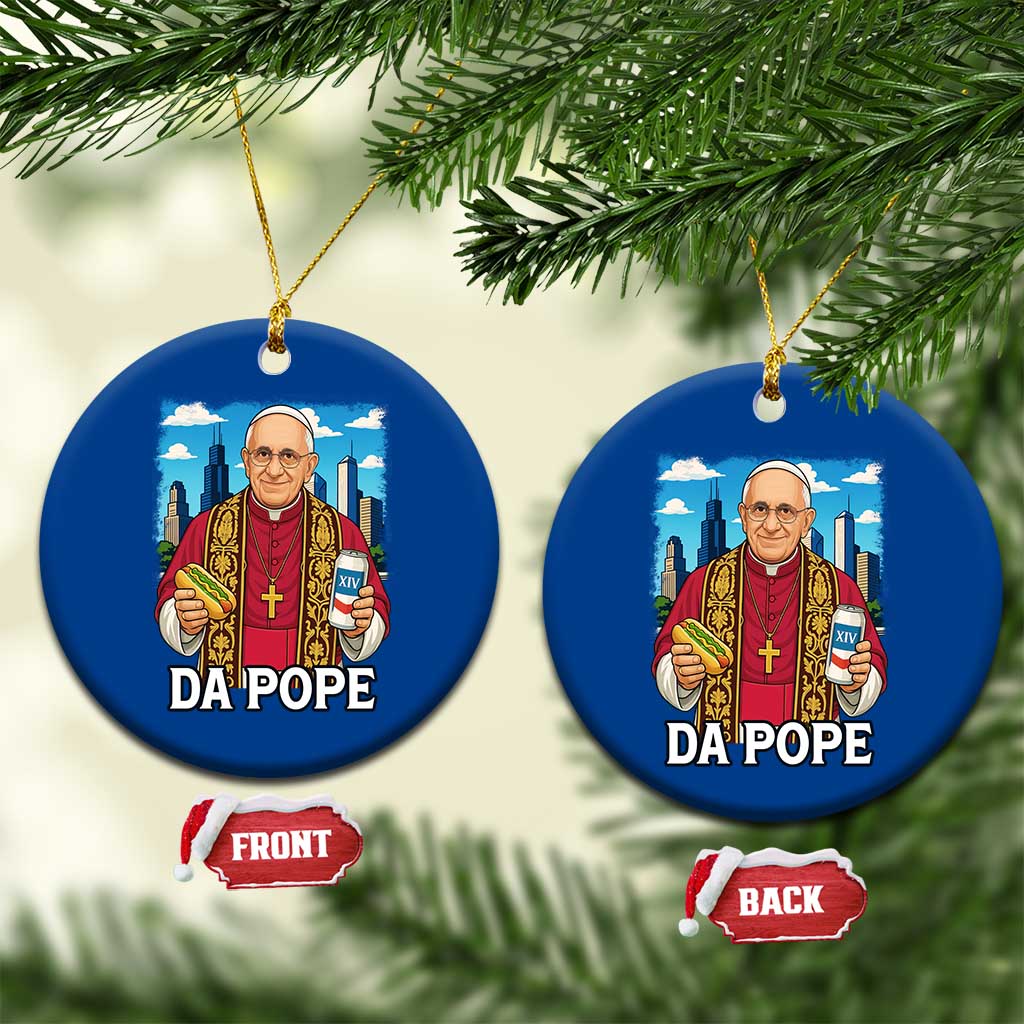 Funny Da Pope Leo XIV Ceramic Ornament 267th Pope Chicago Hot Dog and Beer - Wonder Print Shop