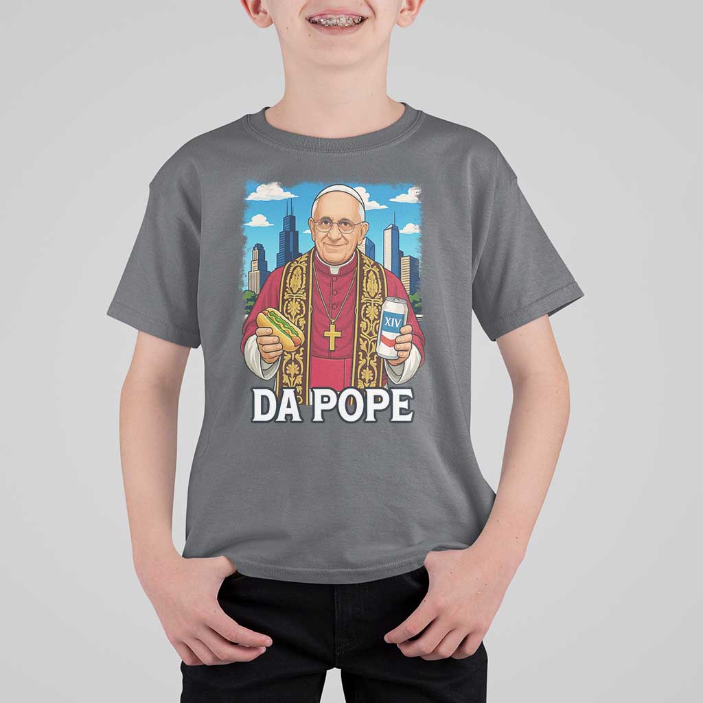 Funny Da Pope Leo XIV T Shirt For Kid 267th Pope Chicago Hot Dog and Beer