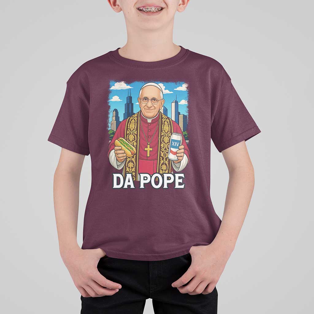 Funny Da Pope Leo XIV T Shirt For Kid 267th Pope Chicago Hot Dog and Beer