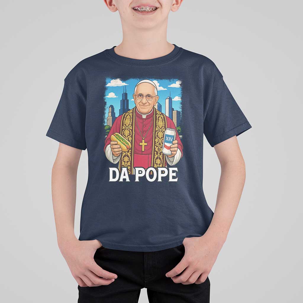Funny Da Pope Leo XIV T Shirt For Kid 267th Pope Chicago Hot Dog and Beer
