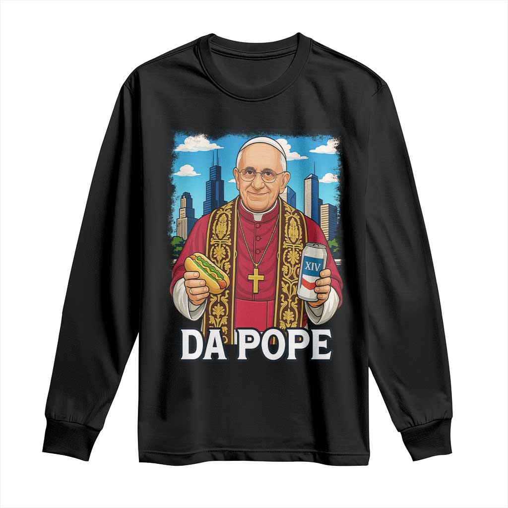 Funny Da Pope Leo XIV Long Sleeve Shirt 267th Pope Chicago Hot Dog and Beer