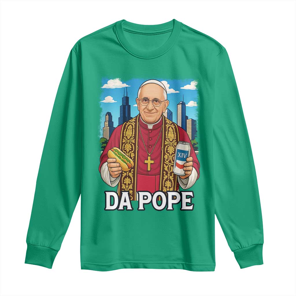 Funny Da Pope Leo XIV Long Sleeve Shirt 267th Pope Chicago Hot Dog and Beer
