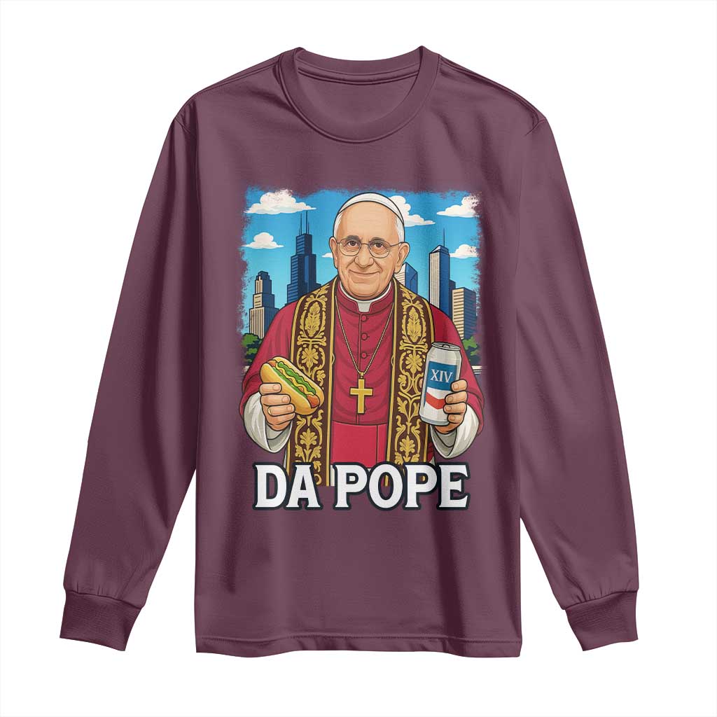 Funny Da Pope Leo XIV Long Sleeve Shirt 267th Pope Chicago Hot Dog and Beer