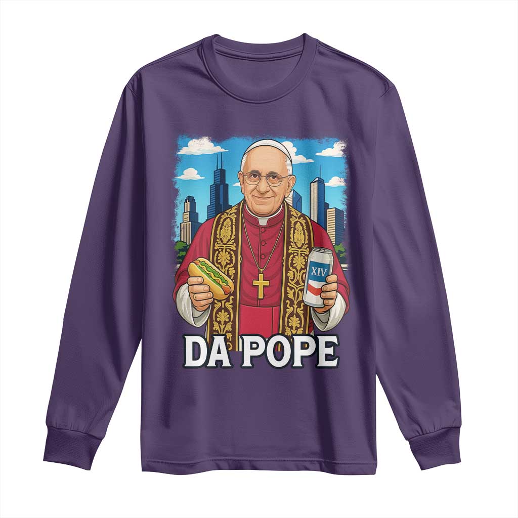 Funny Da Pope Leo XIV Long Sleeve Shirt 267th Pope Chicago Hot Dog and Beer