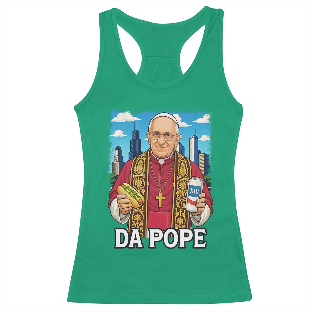 Funny Da Pope Leo XIV Racerback Tank Top 267th Pope Chicago Hot Dog and Beer