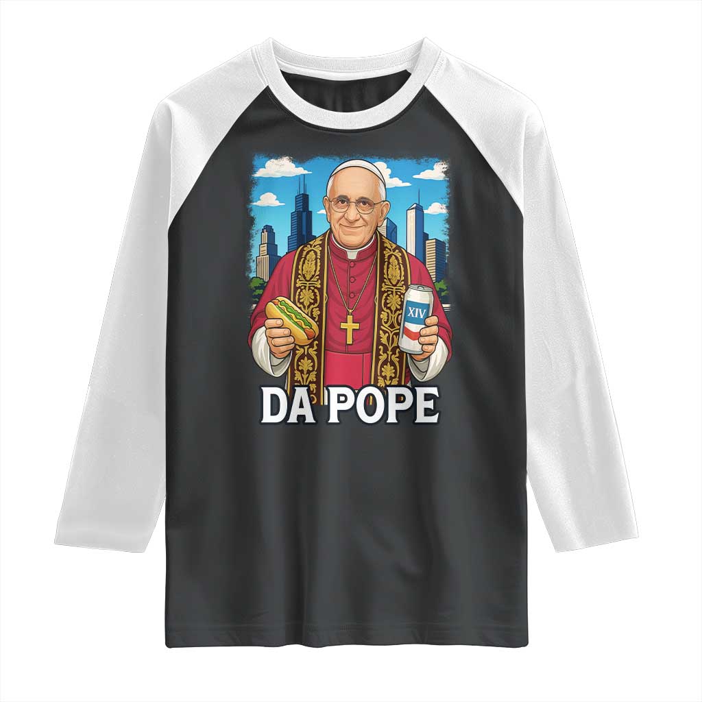 Funny Da Pope Leo XIV Raglan Shirt 267th Pope Chicago Hot Dog and Beer