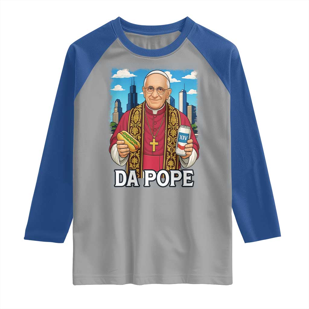 Funny Da Pope Leo XIV Raglan Shirt 267th Pope Chicago Hot Dog and Beer
