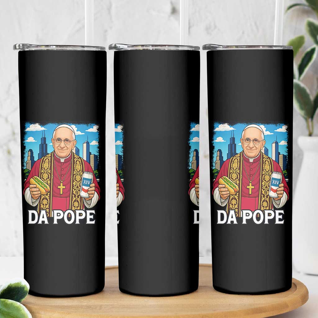 Funny Da Pope Leo XIV Skinny Tumbler 267th Pope Chicago Hot Dog and Beer