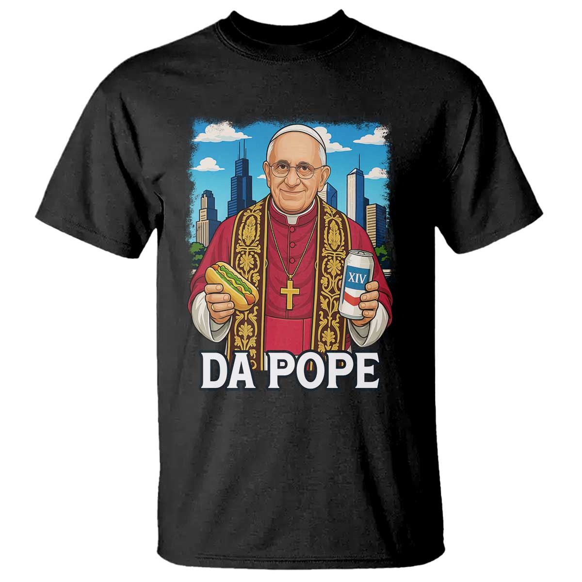 Funny Da Pope Leo XIV T Shirt 267th Pope Chicago Hot Dog and Beer