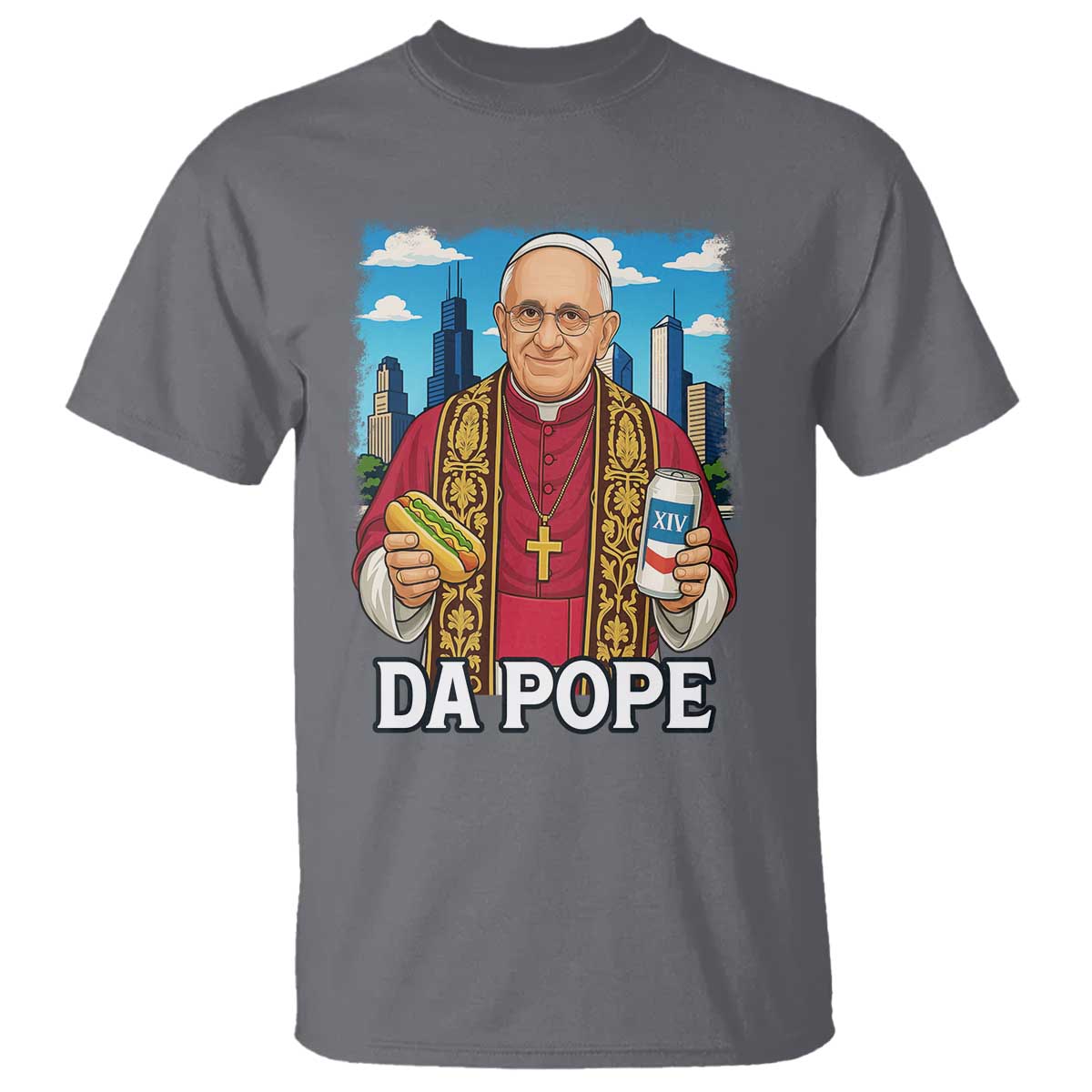 Funny Da Pope Leo XIV T Shirt 267th Pope Chicago Hot Dog and Beer