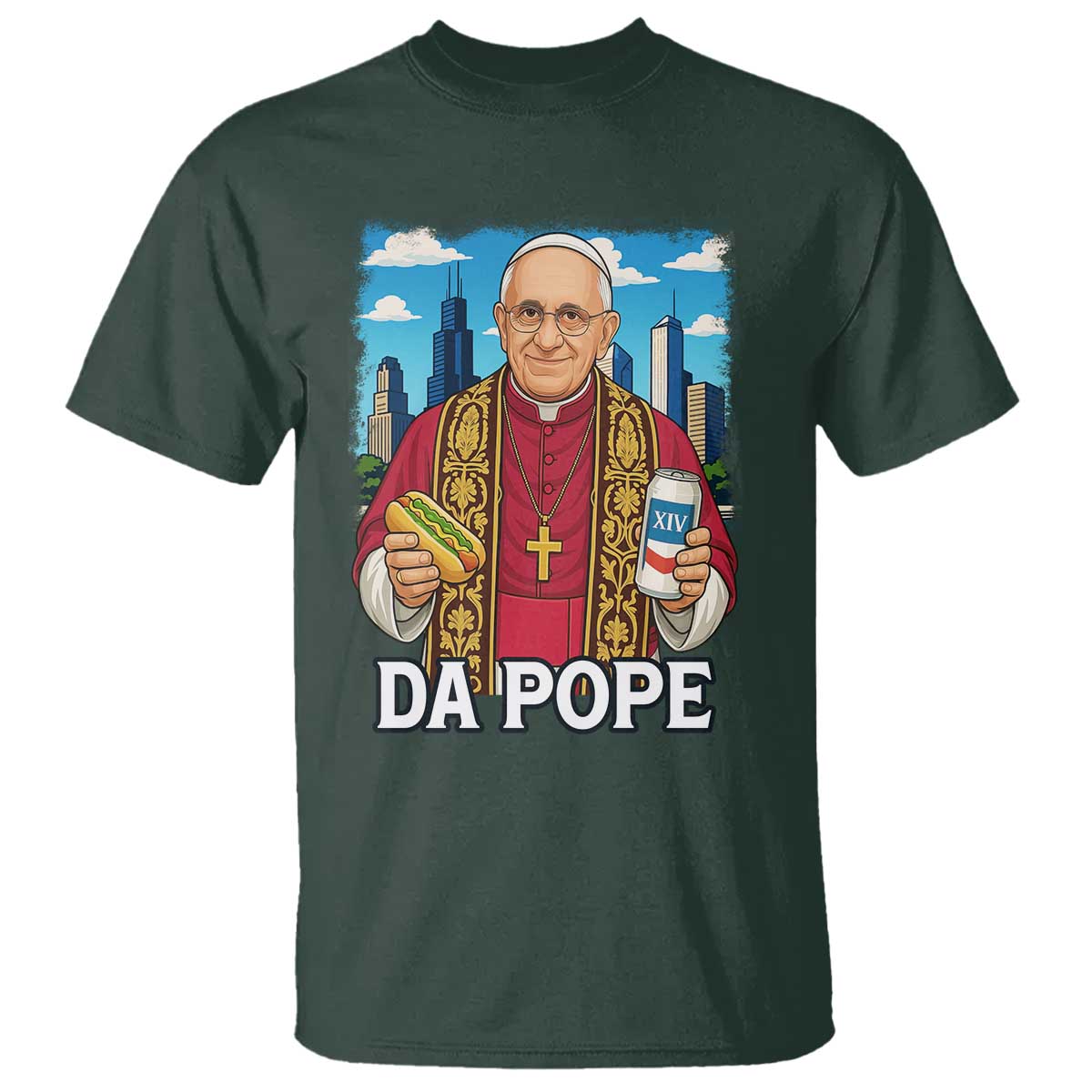 Funny Da Pope Leo XIV T Shirt 267th Pope Chicago Hot Dog and Beer