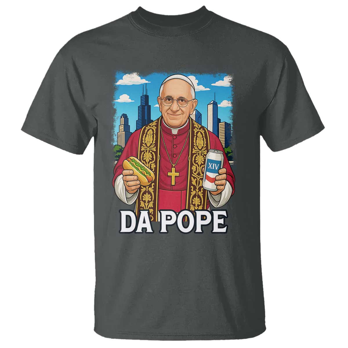 Funny Da Pope Leo XIV T Shirt 267th Pope Chicago Hot Dog and Beer