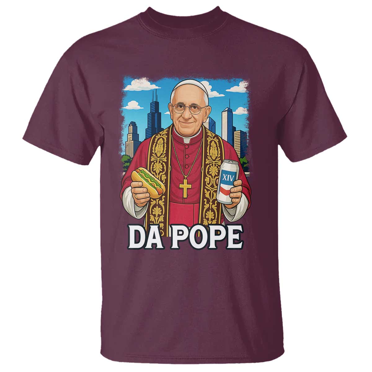 Funny Da Pope Leo XIV T Shirt 267th Pope Chicago Hot Dog and Beer