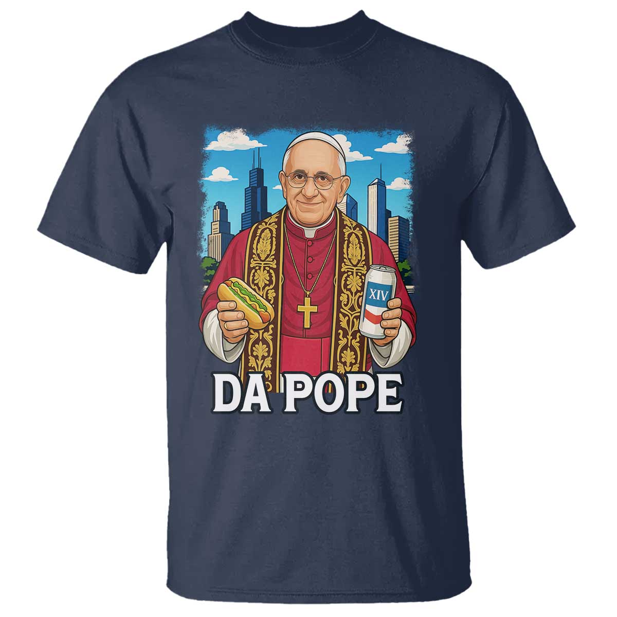 Funny Da Pope Leo XIV T Shirt 267th Pope Chicago Hot Dog and Beer