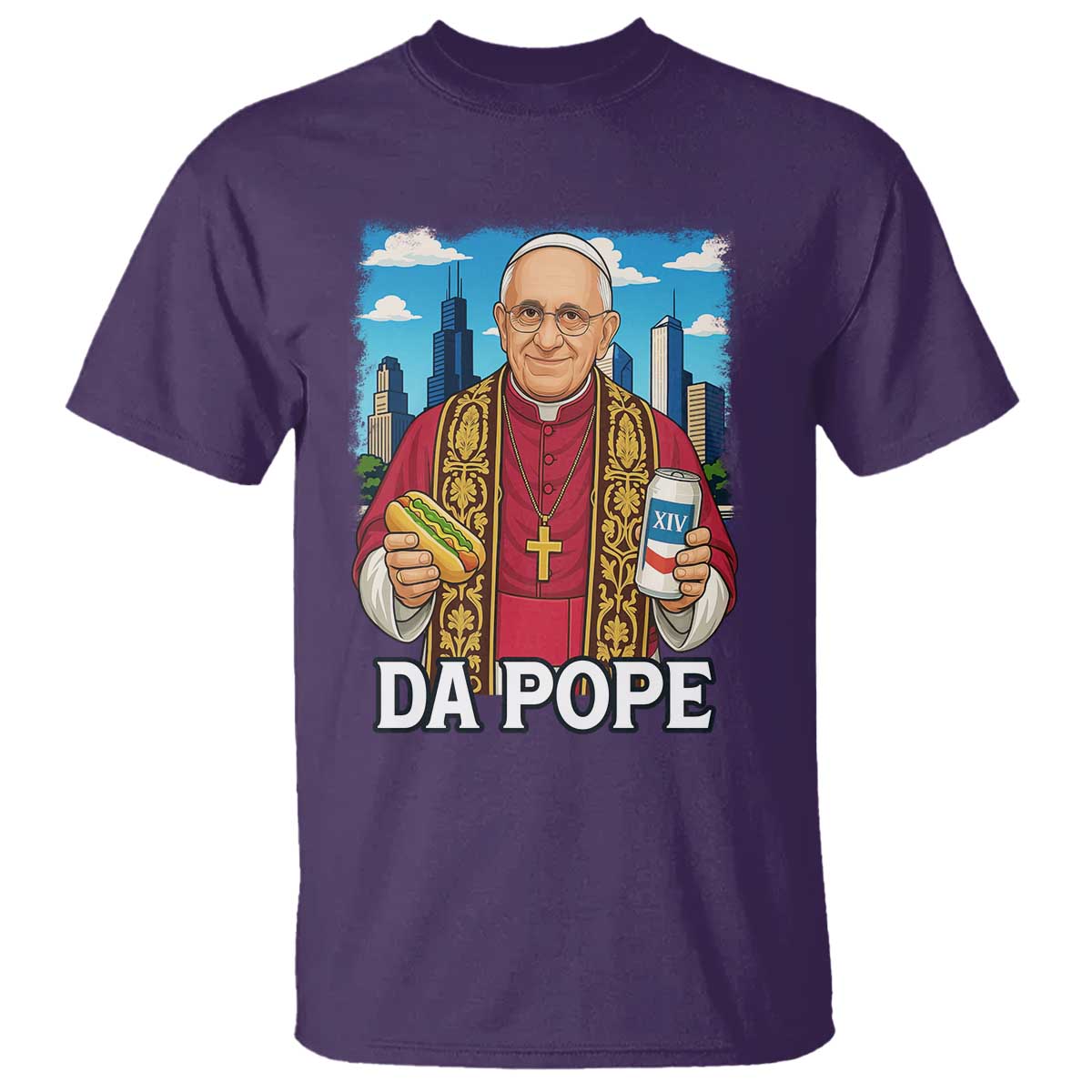 Funny Da Pope Leo XIV T Shirt 267th Pope Chicago Hot Dog and Beer