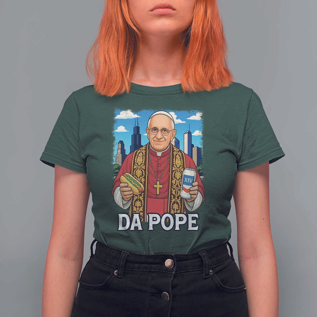Funny Da Pope Leo XIV T Shirt For Women 267th Pope Chicago Hot Dog and Beer