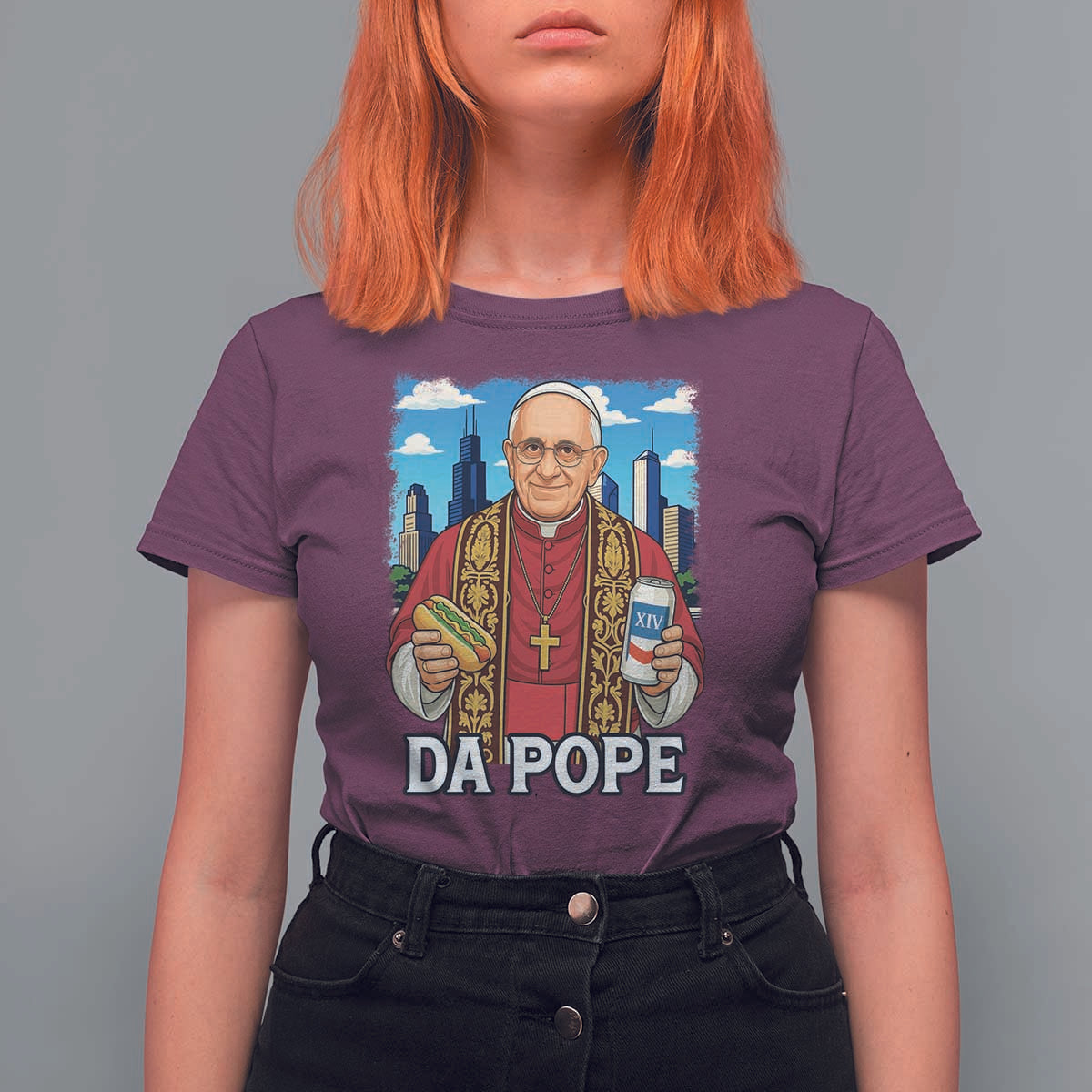 Funny Da Pope Leo XIV T Shirt For Women 267th Pope Chicago Hot Dog and Beer