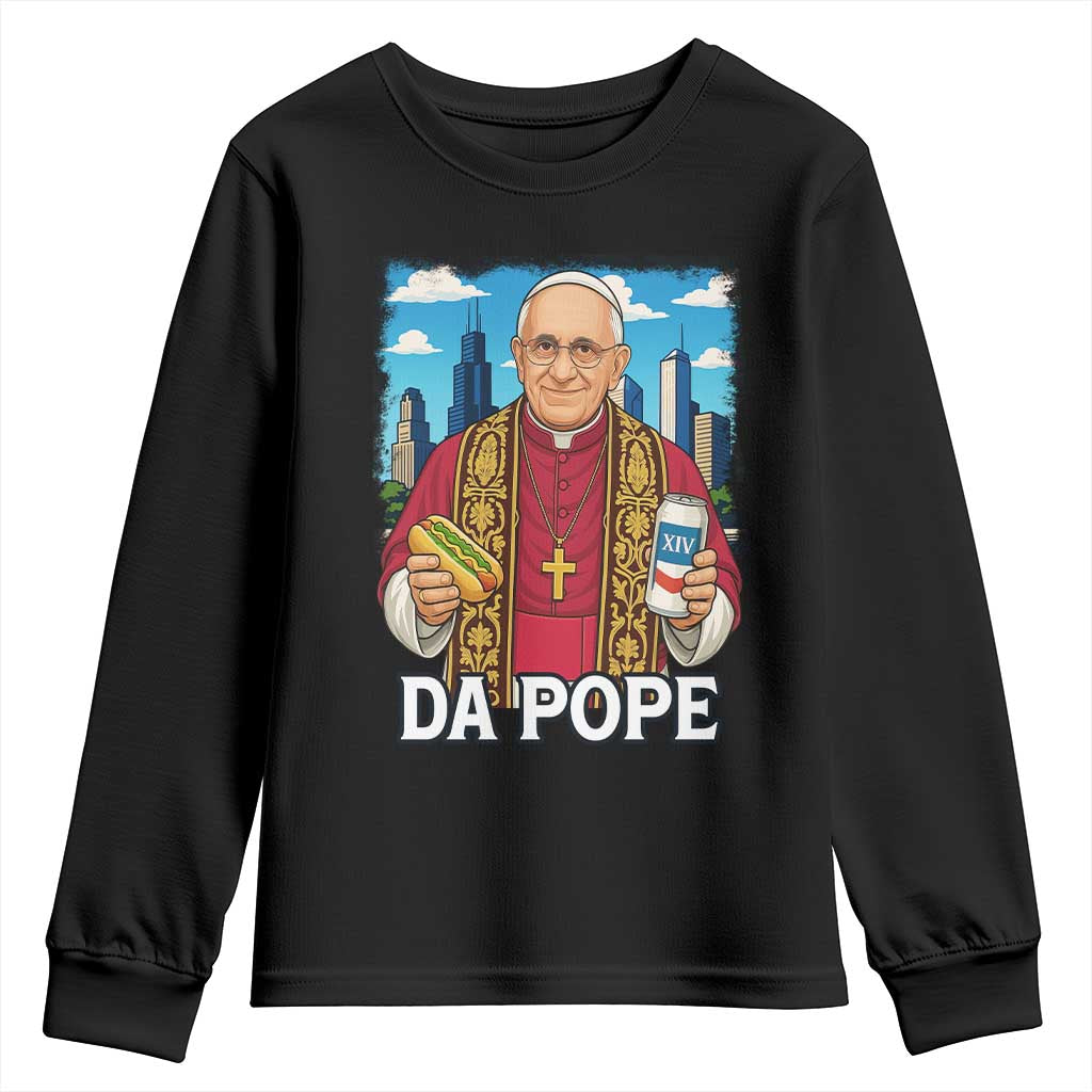 Funny Da Pope Leo XIV Youth Sweatshirt 267th Pope Chicago Hot Dog and Beer